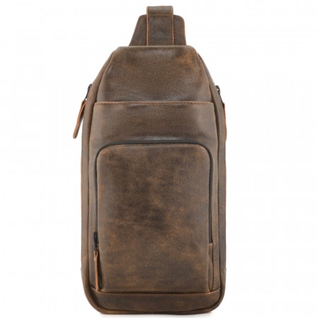 Кожаная сумка на грудь "Вульф" (коричневая наппа)
