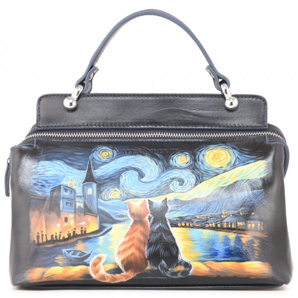Женская кожаная сумка "Орнелла"  "Коты Ван Гог". фото 1