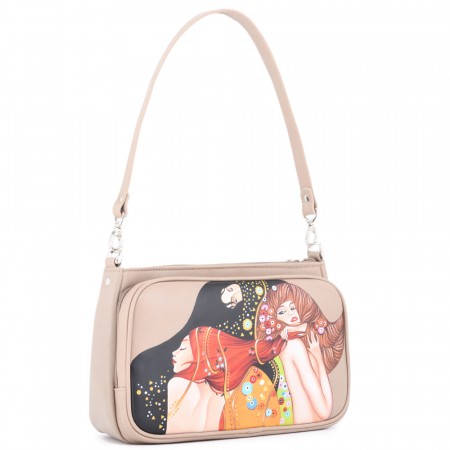 Женская кожаная сумка "Эмма" "Девушки Климт" (бежевый)
