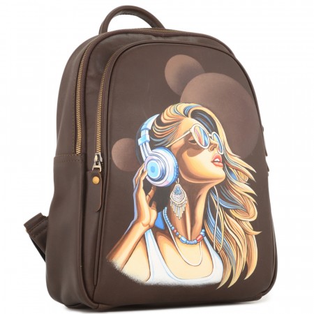 Кожаный рюкзак "Рамона" "Девушка в наушниках" (коричневый)