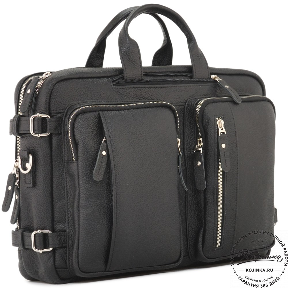 Кожаная сумка-рюкзак "Бигмэн" (черная)