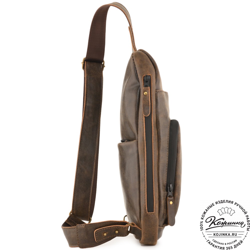 Кожаная сумка на грудь "Вульф" (коричневая наппа)
