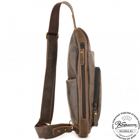 Кожаная сумка на грудь "Вульф" (коричневая наппа)
