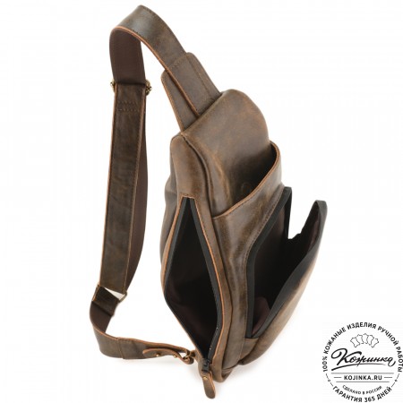 Кожаная сумка на грудь "Вульф" (коричневая наппа)