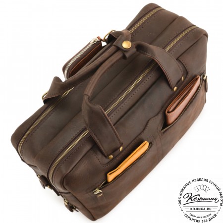 Кожаная мужская сумка-рюкзак "Генри" (коричневый)