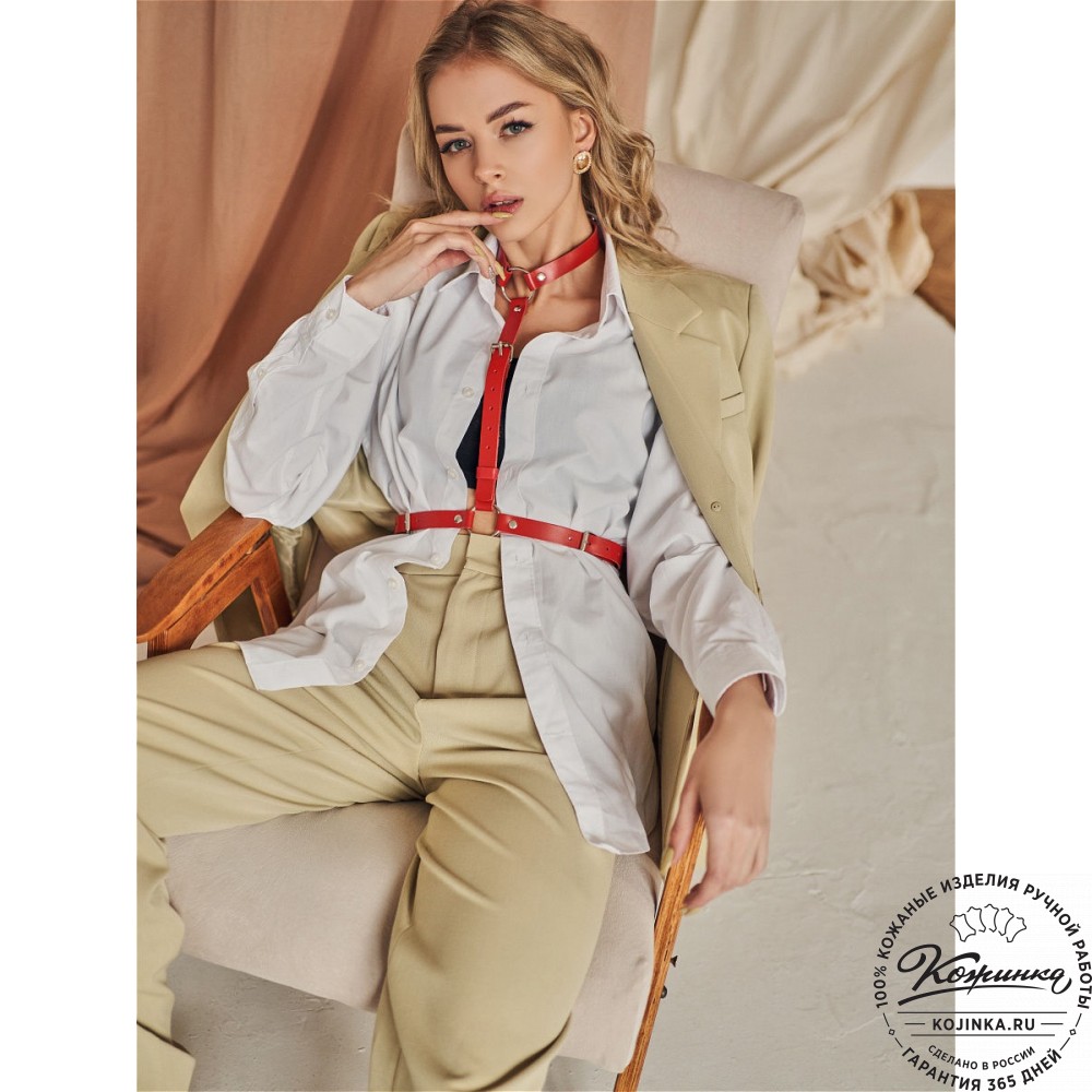 Кожаная портупея Venus (красная)