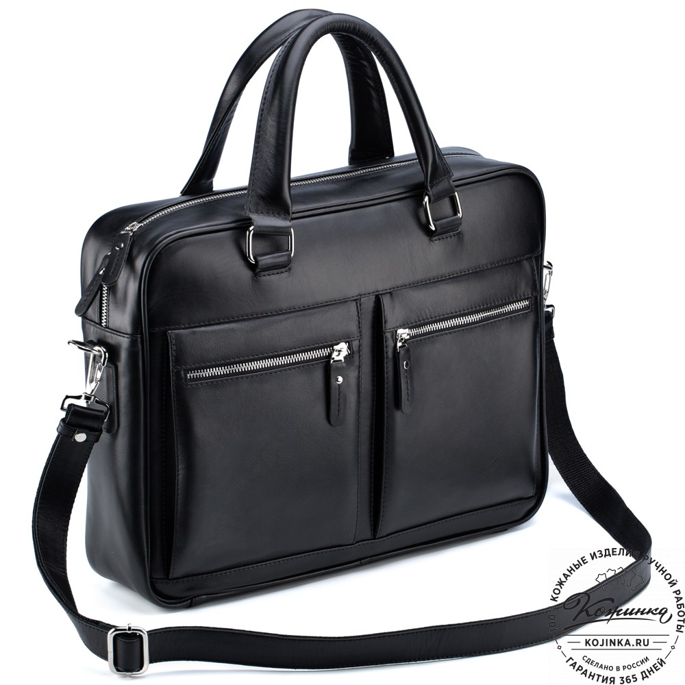 Кожаная деловая сумка "Гофман" (чёрная) 
