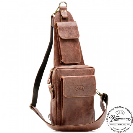 Кожаная нагрудная сумка "Стивен" (светло-коричневая)