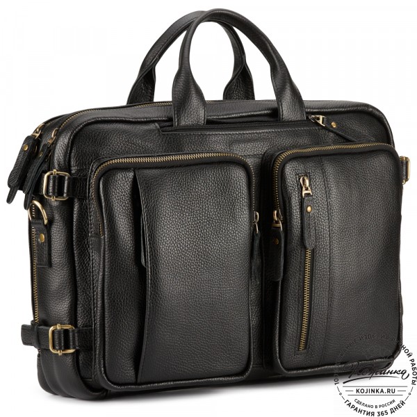 Кожаная сумка-рюкзак "Бигмэн" (черная). фото 1