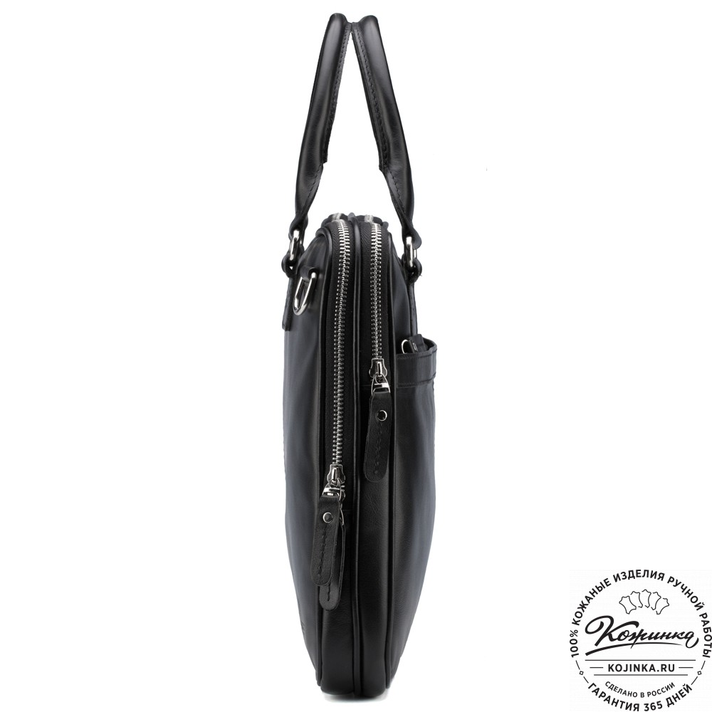 Кожаная деловая сумка "Кларк" (чёрная) 