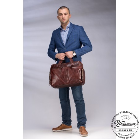 Кожаная деловая сумка для командировок "Бастилия" (рыжий антик)