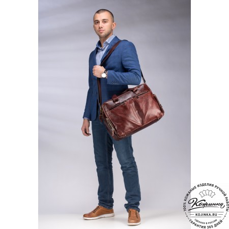 Кожаная деловая сумка для командировок "Бастилия" (рыжий антик)
