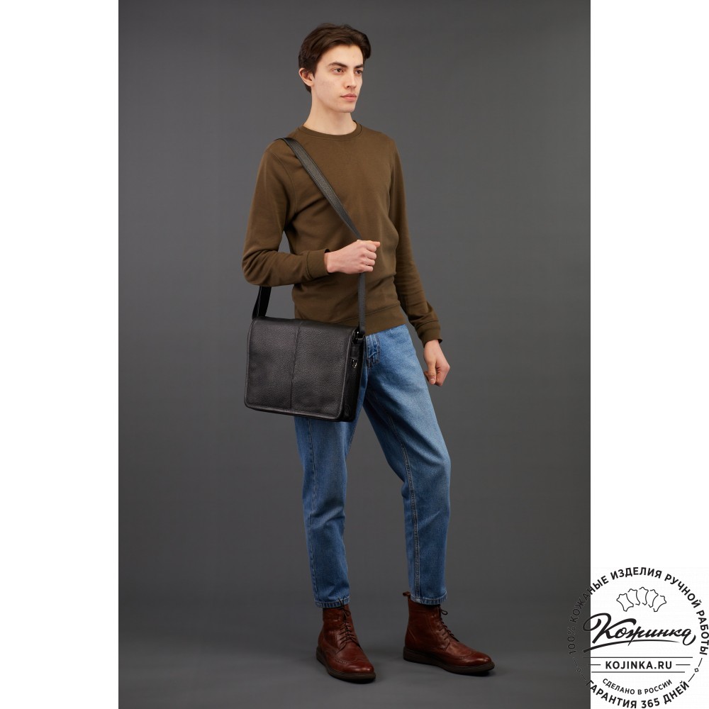 Кожаная сумка "Винсент" (синий  антик)