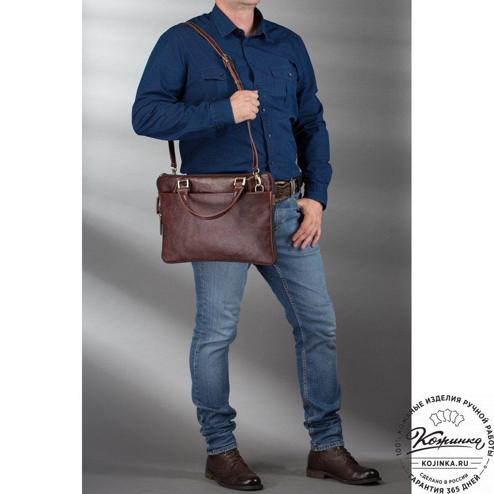 Кожаная деловая сумка "Ральф" (тёмно-коричневый антик) 