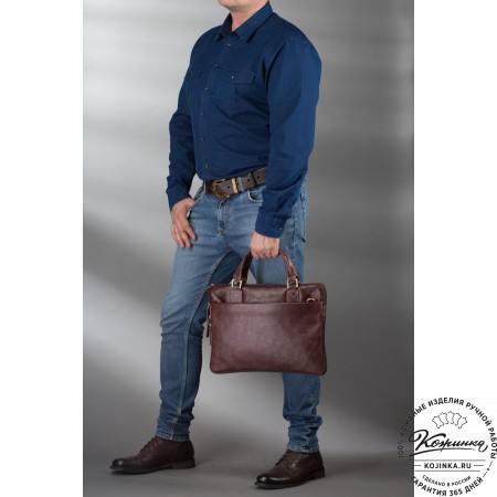 Кожаная деловая сумка "Ральф" (тёмно-коричневый антик) 