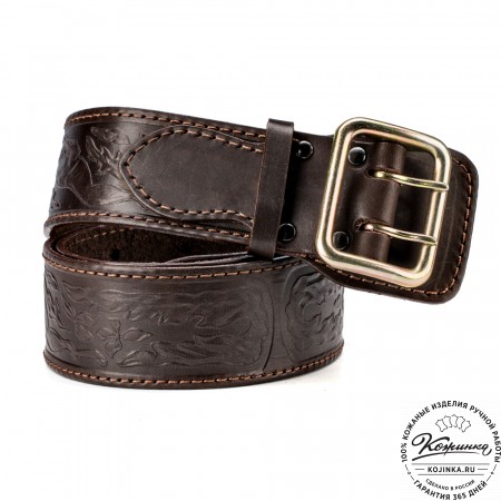 Кожаный ремень "Гренадёр"  тиснёный (тёмно-коричневый)