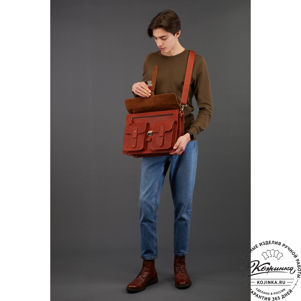 Кожаный портфель "Мирон" (чёрный)