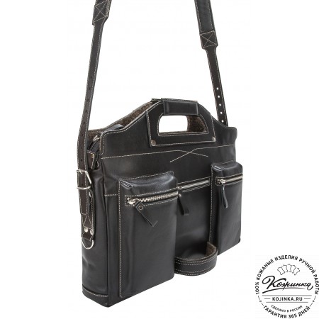 Кожаная деловая сумка "Диего" (черная)