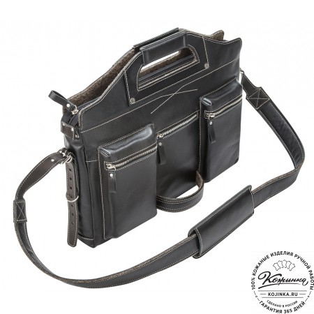 Кожаная деловая сумка "Диего" (черная)