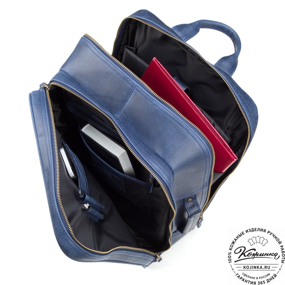 Кожаный рюкзак-сумка "Брюс" (синий воск) 