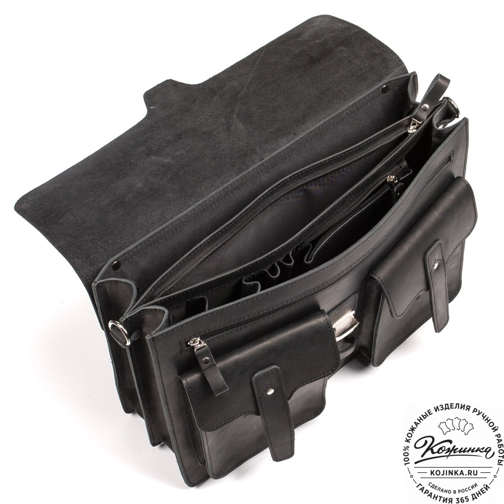 Кожаный портфель "Мирон" (чёрный)