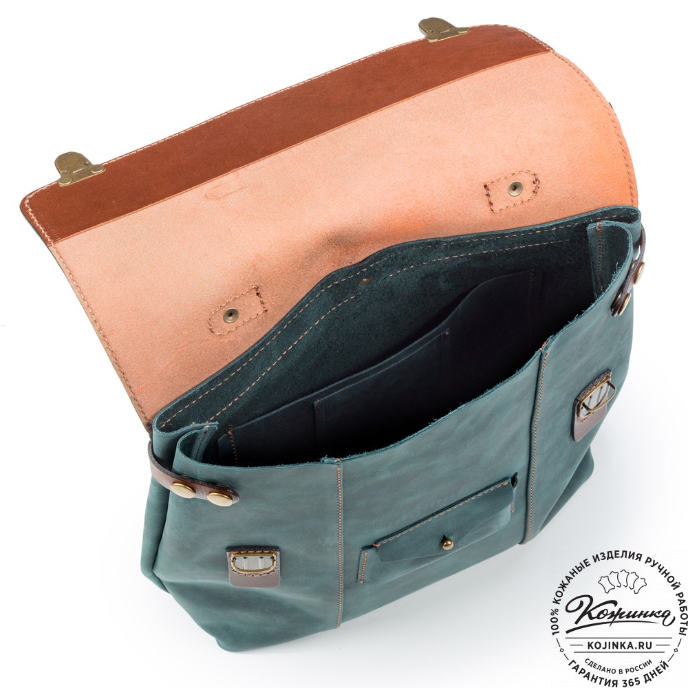 Кожаный рюкзак "Школьник" (изумрудный крейзи)