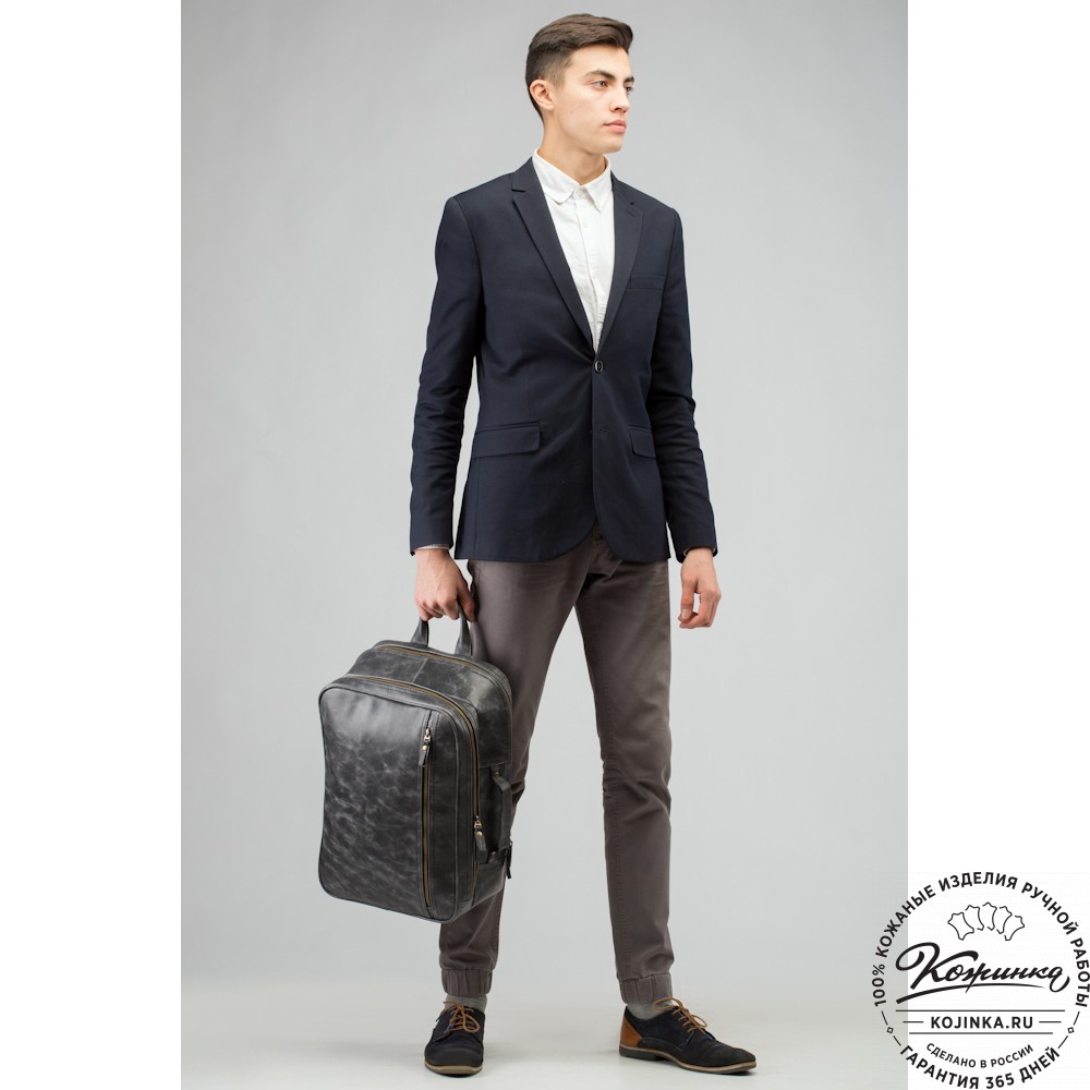 Кожаный рюкзак-сумка "Брюс" (чёрный) 