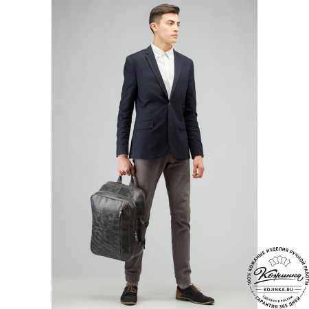 Кожаный рюкзак-сумка "Брюс" (чёрный) 