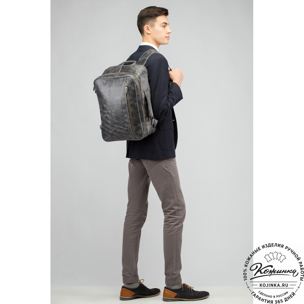 Кожаный рюкзак-сумка "Брюс" (чёрный) 