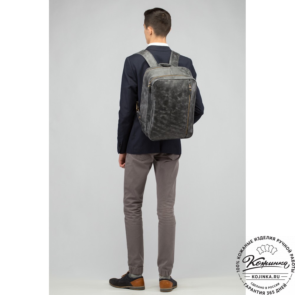 Кожаный рюкзак-сумка "Брюс" (чёрный) 