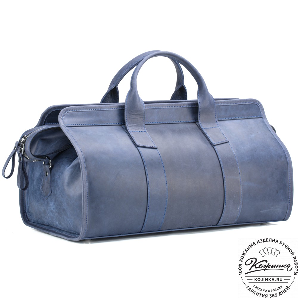 Кожаная дорожная сумка "Чарли" (синий крейзи)