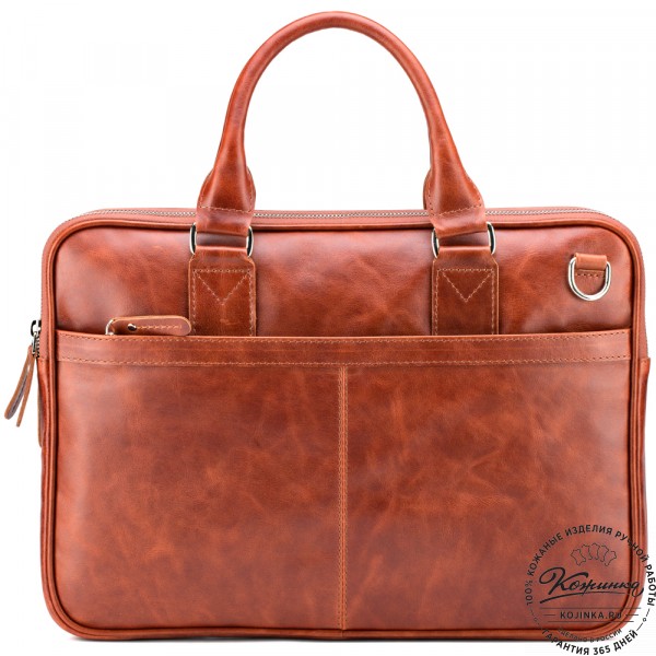 Кожаная деловая сумка "Кларк" (рыжий антик) . фото 1