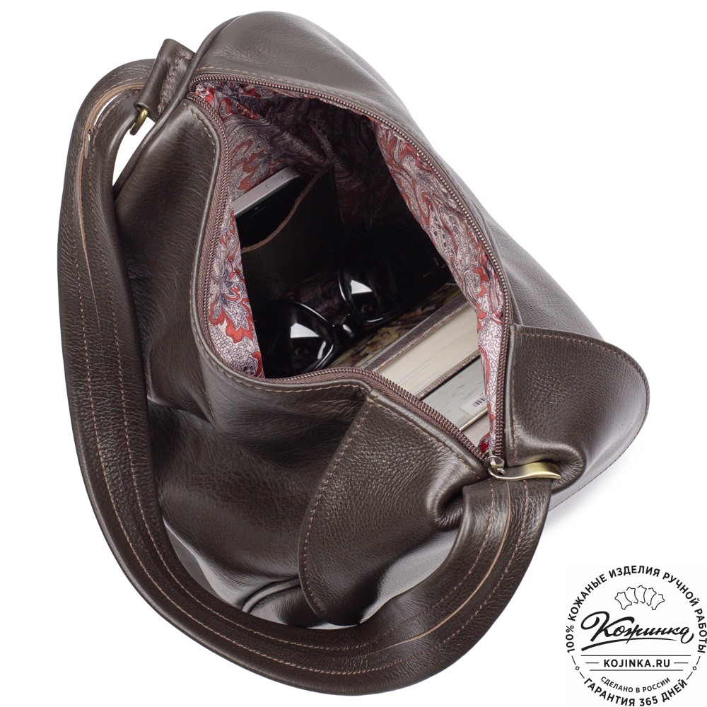 Кожаный рюкзак-сумка "Микки" (тёмно-коричневый)