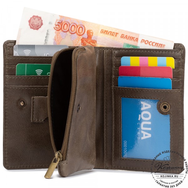 Кожаное портмоне "Япония" (олива). фото 1