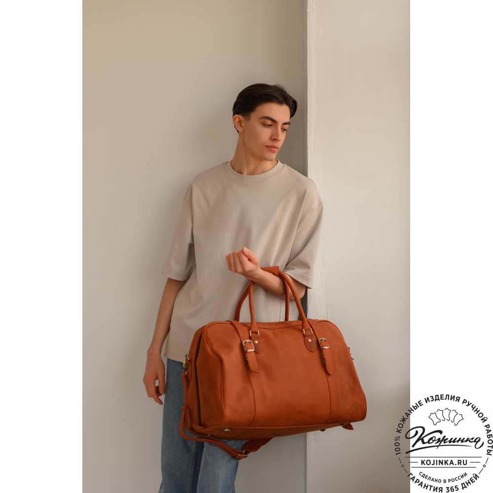 Кожаная дорожная сумка "Филипп" (терракот крейзи фактура)