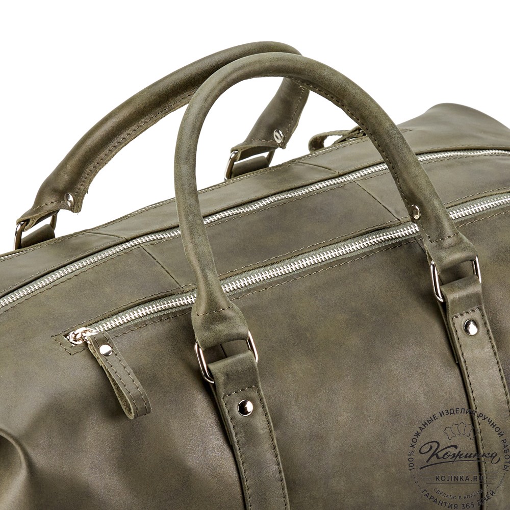 Кожаная дорожно-спортивная сумка Англия (хаки гладкая кожа)