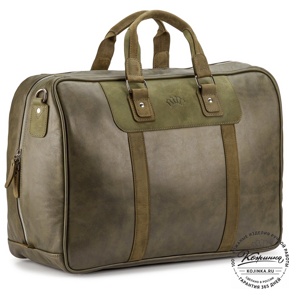 Кожаная дорожная сумка "Ирландия" (хаки гладкая кожа)