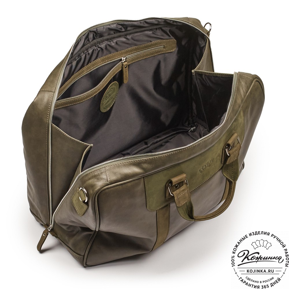 Кожаная дорожная сумка "Ирландия" (хаки гладкая кожа)