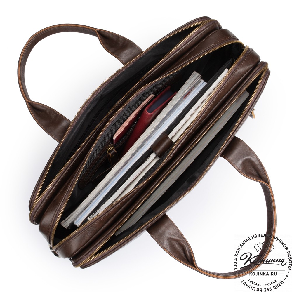 Кожаная деловая сумка "Густав" (коричневая гладкая кожа)