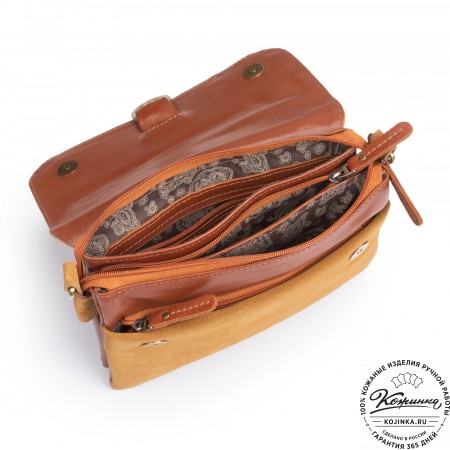 Женская сумка из кожи и замши  "Мишель мини" (рыжая)