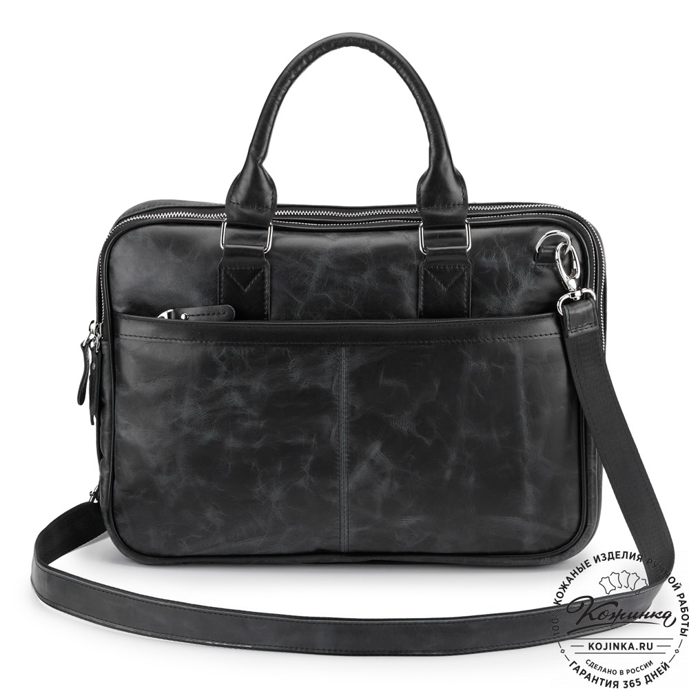 Деловая кожаная сумка "Рудольф" (чёрный антик)