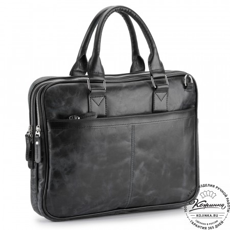 Деловая кожаная сумка "Рудольф" (чёрный антик)
