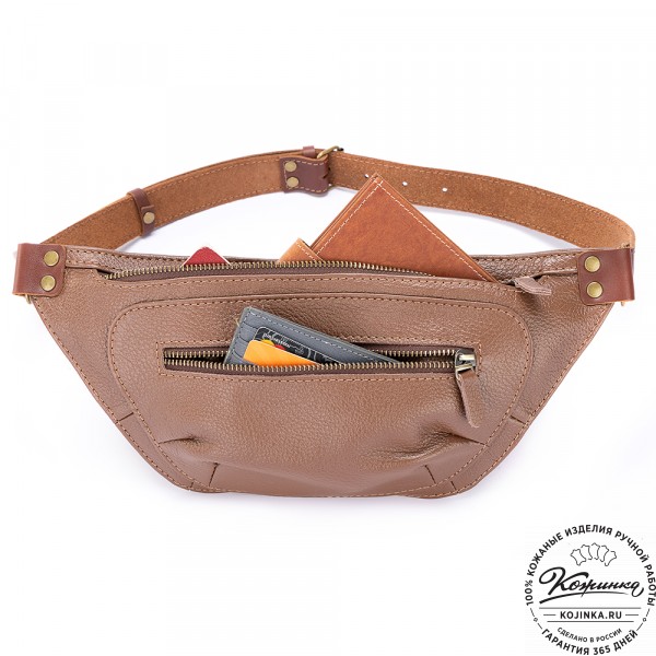 Кожаная сумка на пояс "Рики" (коричневая). фото 1