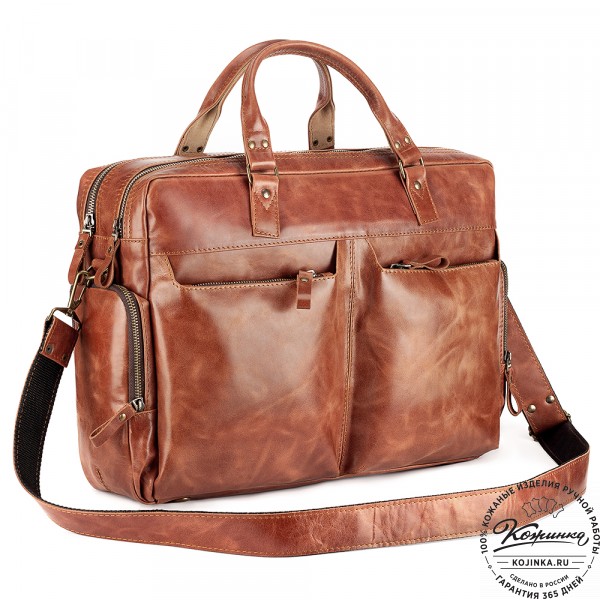 Кожаная деловая сумка для командировок "Бастилия" (рыжий антик). фото 1