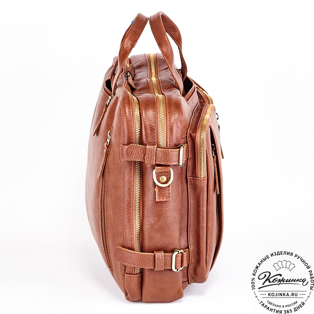 Кожаная сумка-рюкзак "Бигмэн" (светло-коричневая)