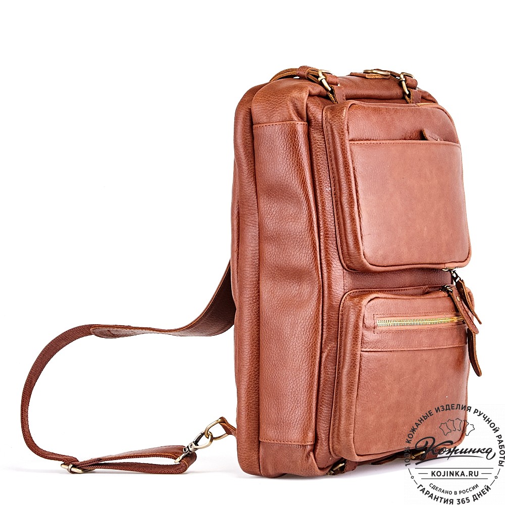Кожаная сумка-рюкзак "Бигмэн" (светло-коричневая)