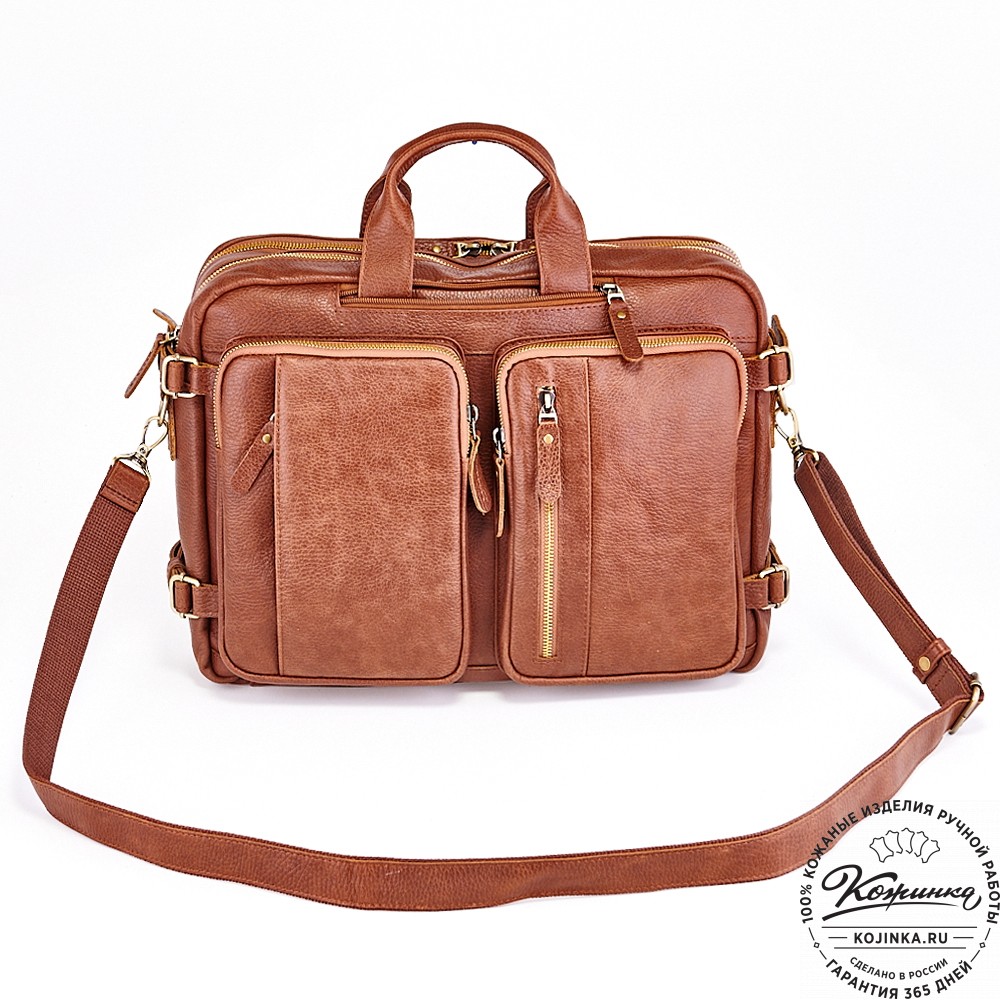 Кожаная сумка-рюкзак "Бигмэн" (светло-коричневая)