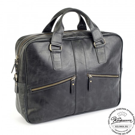 Кожаная деловая сумка "Окленд нью" (чёрный антик)