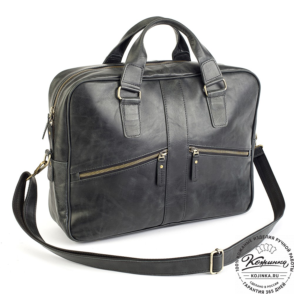 Кожаная деловая сумка "Окленд нью" (чёрный антик)