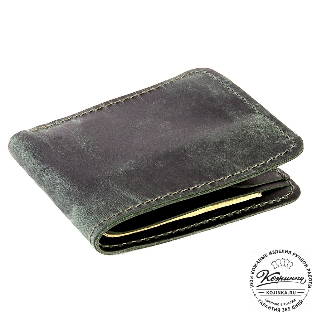 Кожаный бумажник "Рокки" (изумруд крейзи)